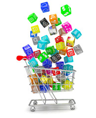 shopping cart with application software icons isolated on a white background