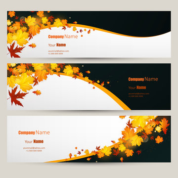 Vector set of colorful autumn leaves, banners illustration 