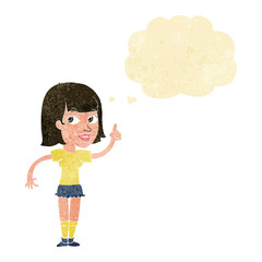 cartoon pretty girl with idea with thought bubble