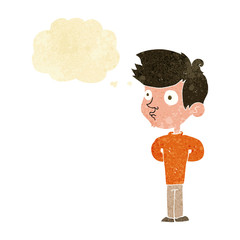 cartoon boy staring with thought bubble