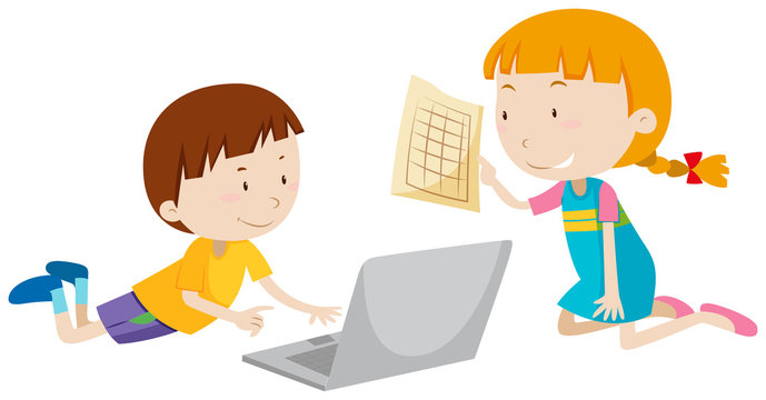 Boy and girl working on computer