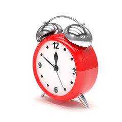 red alarm clock on white