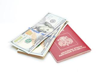 Russian passport with American dollars