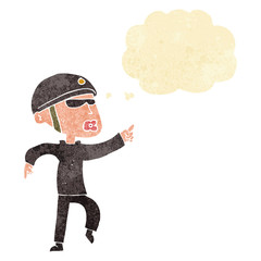 cartoon man in bike helmet pointing with thought bubble