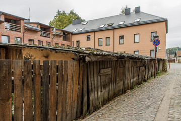 wooden warehouses in the old town