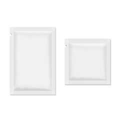White blank sachet packaging for food, cosmetics, or medicine. - obrazy, fototapety, plakaty