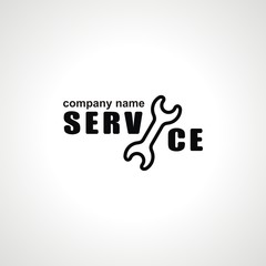 logo with spanner for service. Vector logo. Label design. Vector Illustration.