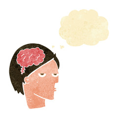 cartoon head with brain symbol with thought bubble