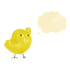 funny cartoon bird with thought bubble