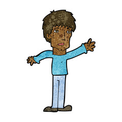cartoon worried man reaching out