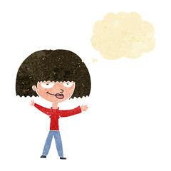 cartoon smug woman with thought bubble