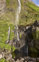 Obraz premium Waterfall and pool in Flores island, Azores. Poco do Bacalhau