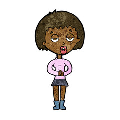 cartoon bored woman waiting