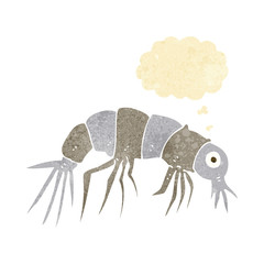 cartoon shrimp with thought bubble