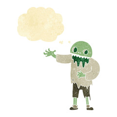 cartoon spooky zombie with thought bubble