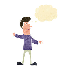 cartoon surprised man with thought bubble