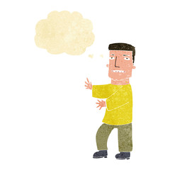 cartoon man gesturing with thought bubble