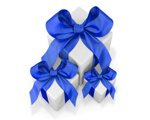 White gifts  with blue ribbon