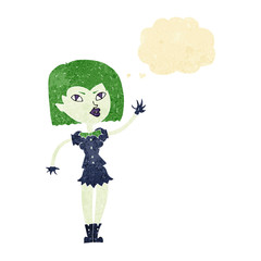 cartoon pretty vampire girl with thought bubble