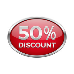 Red discount button in silver frame