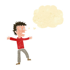 cartoon happy man with thought bubble