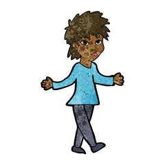 cartoon woman shrugging shoulders