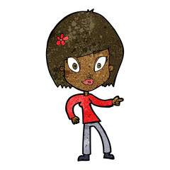 cartoon pretty woman pointing