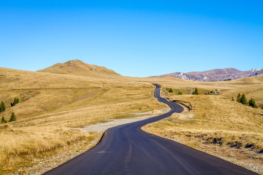 Romania ,Transbucegi from the Bucegi mountains , the road that crosses the Bucegi plateau at an altitude of 2000 meters 