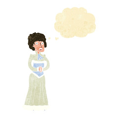 cartoon shocked victorian woman with thought bubble