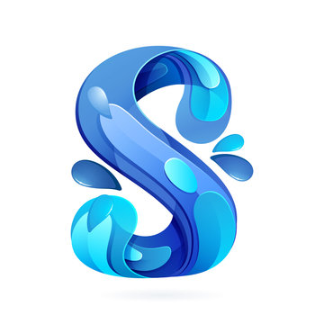 S letter logo with blue water splash and drops. Stock Vector | Adobe Stock
