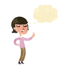 cartoon woman ignoring with thought bubble