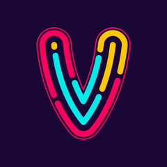 V letter logo with neon line or finger print.
