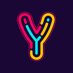Y letter logo with neon line or finger print.
