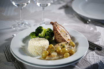 Delicious gourmet food at restaurant