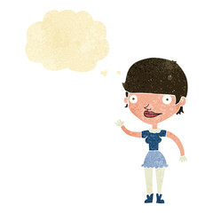cartoon woman with idea with thought bubble