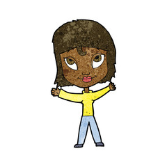 cartoon happy woman waving arms