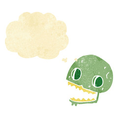 cartoon spooky skull with thought bubble