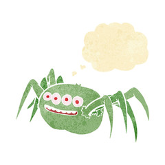 cartoon spooky spider with thought bubble