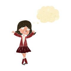 cartoon unhappy girl with thought bubble