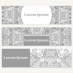 Set of banners for business. Corporate identity vector template with doodles for your design.