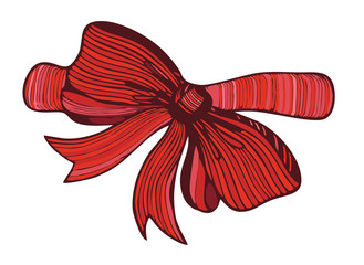 Graphic bow. Drawing color pencils. Red.