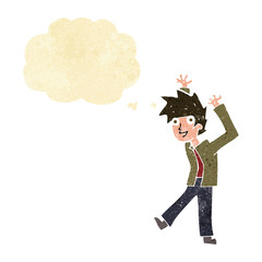 cartoon excited boy with thought bubble