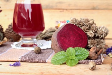 Fresh juicy beetroot and juice.