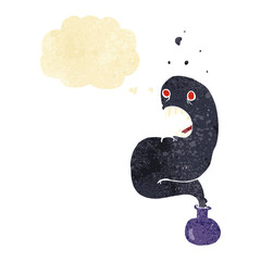 cartoon halloween ghost in bottle with thought bubble