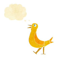 cartoon walking bird with thought bubble