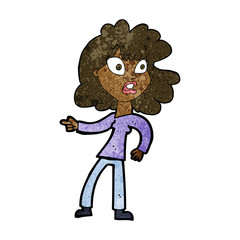 cartoon worried woman pointing