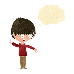 cartoon boy with question with thought bubble