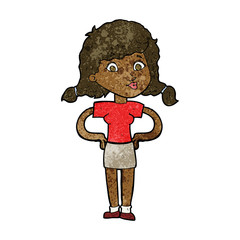 cartoon pretty girl with hands on hips