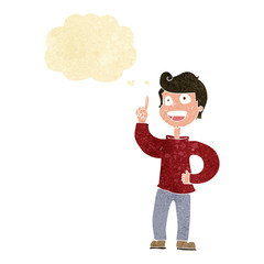 cartoon boy with great idea with thought bubble