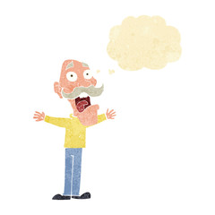 cartoon stressed old man with thought bubble